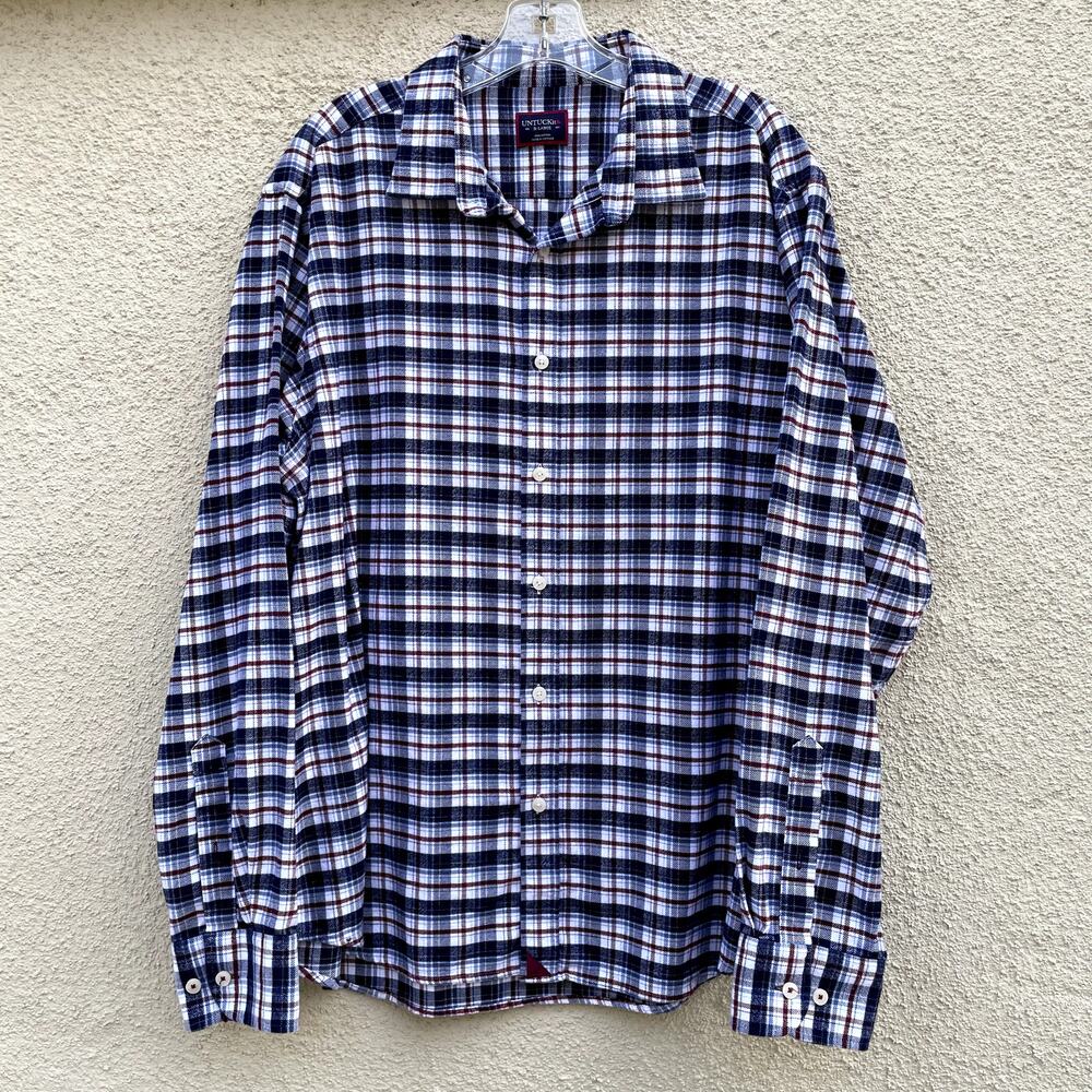 UNTUCKit Blue Plaid Flannel Long Sleeve Shirt XL Kaesler